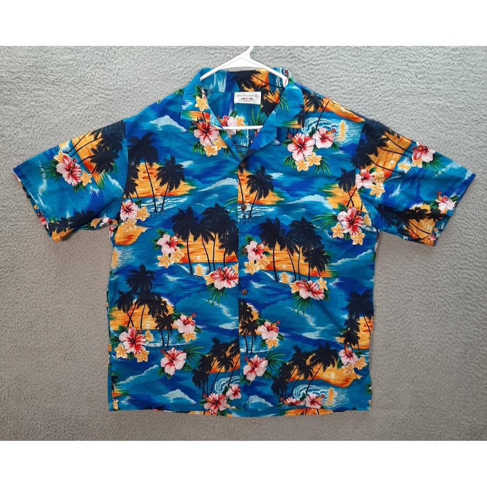 Vintage Pacific Legend Shirt Adult Large‎ Blue Floral Hawaiian Camp USA Made 90s